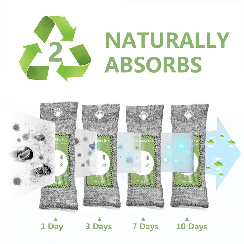 Vitscan 12 Pack Bamboo Air Purifying Bag, Activated Charcoal Bags Odor Absorber, Moisture Absorber, Natural Car Air Freshener, Shoe Deodorizer, Odor Eliminators For Home, Pet, Closet (6x50g, 6x150g)  - Image 5