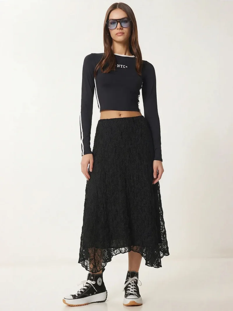 السعادة في إسطنبول ISTANBUL High Waist Lace Midi Skirt