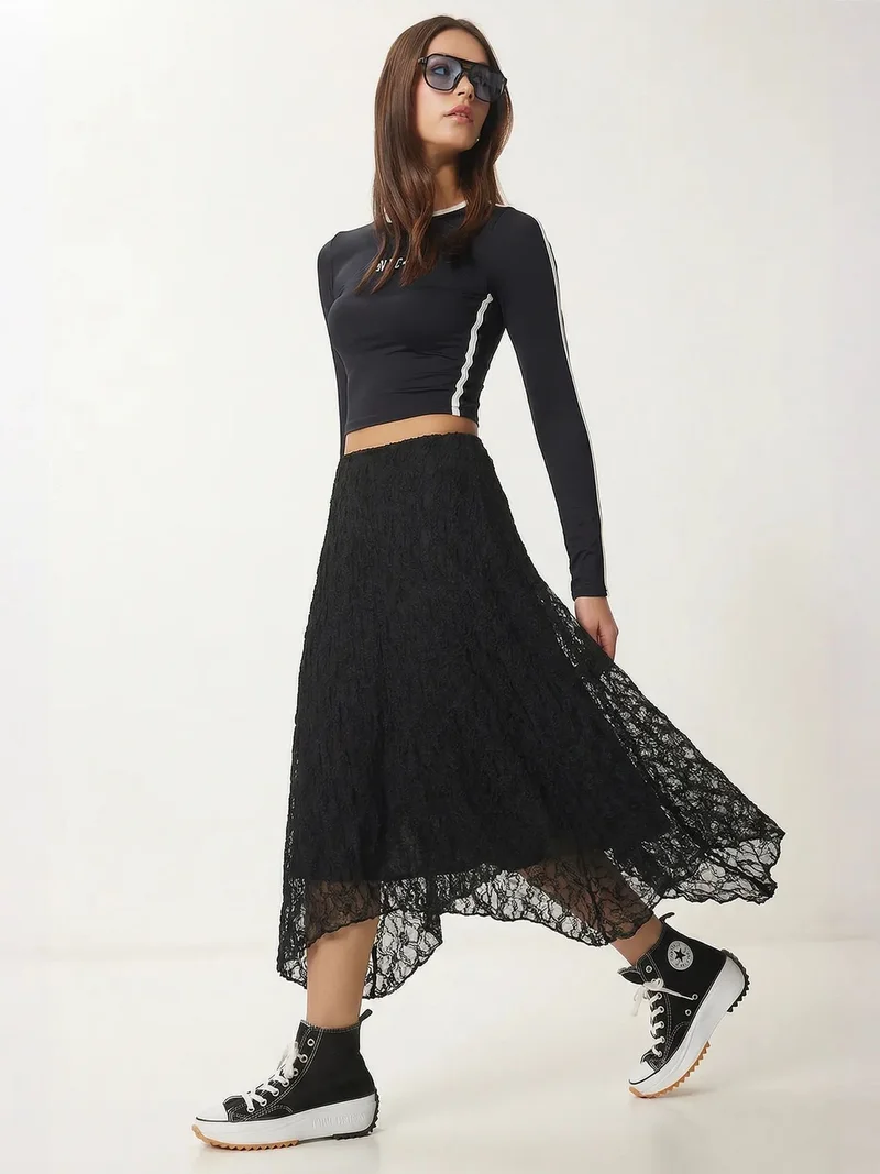 السعادة في إسطنبول ISTANBUL High Waist Lace Midi Skirt