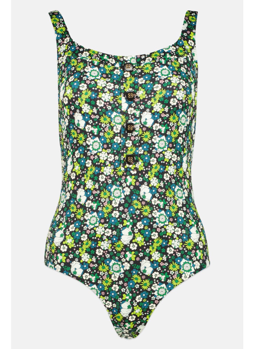 Scotch & Soda Women Floral Non Padded One Piece Swimwear, Black Combo  - Image 1