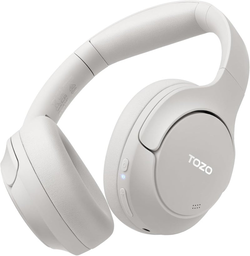 TOZO HT2 Hybrid Active Noise Cancelling Headphones, Wireless Over Ear Bluetooth Headphones, 60H Playtime, Hi-Res Audio Custom EQ via App Deep Bass Comfort Fit Ear Cups, for Home Office Travel White - Image 1