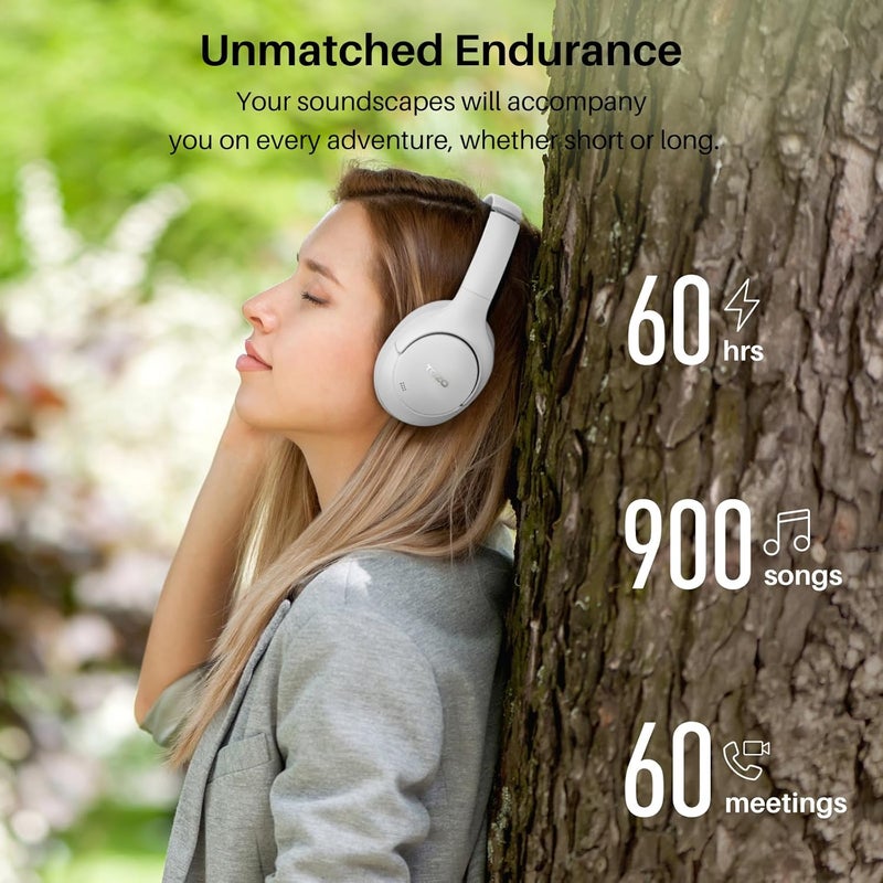 TOZO HT2 Hybrid Active Noise Cancelling Headphones, Wireless Over Ear Bluetooth Headphones, 60H Playtime, Hi-Res Audio Custom EQ via App Deep Bass Comfort Fit Ear Cups, for Home Office Travel White - Image 5