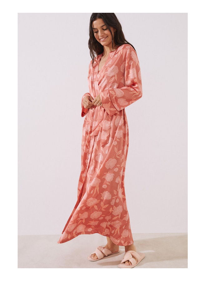 women'secret Women's Long Sleeve Printed Satin Maxi Robe - Image 1