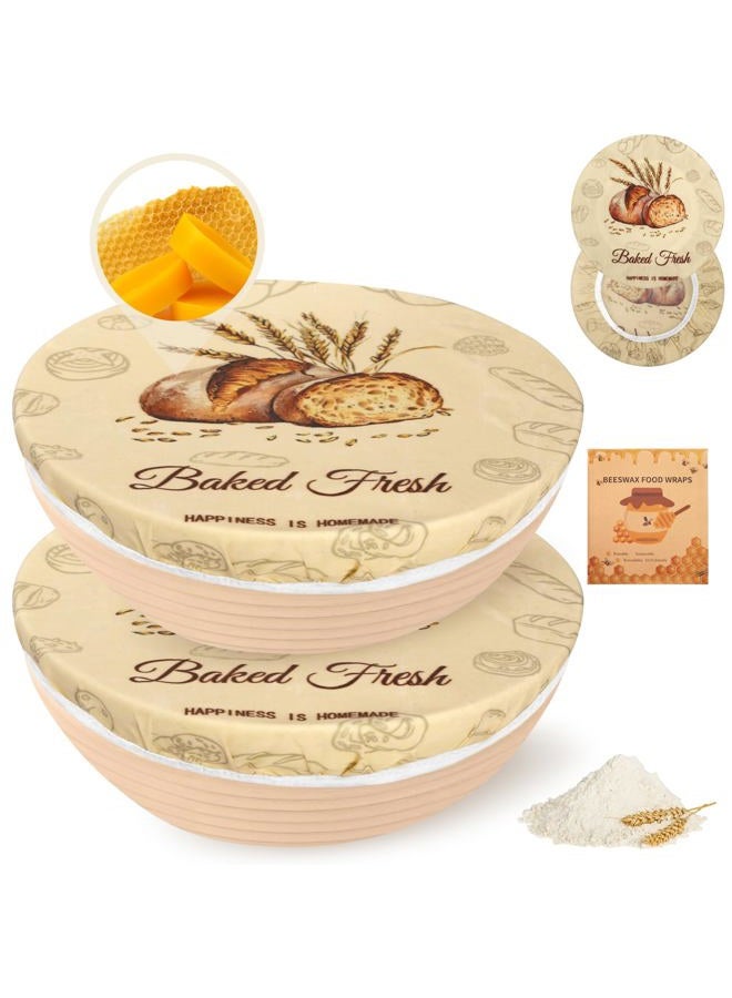 fufeisi Reusable Beeswax Bowl Covers (2 Large), Elastic Cotton Cloth Sourdough Bread Cover, 10 inch Reusable Bowl Caps for Bread Proofing Baskets and Large Mixing Containers - Image 1