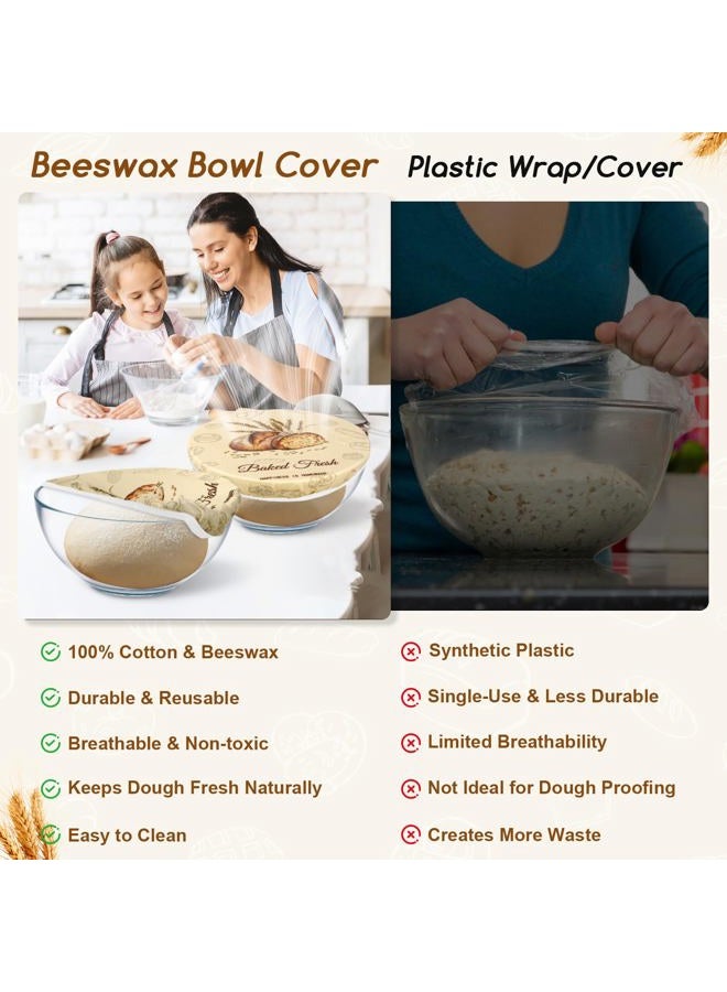 fufeisi Reusable Beeswax Bowl Covers (2 Large), Elastic Cotton Cloth Sourdough Bread Cover, 10 inch Reusable Bowl Caps for Bread Proofing Baskets and Large Mixing Containers - Image 4