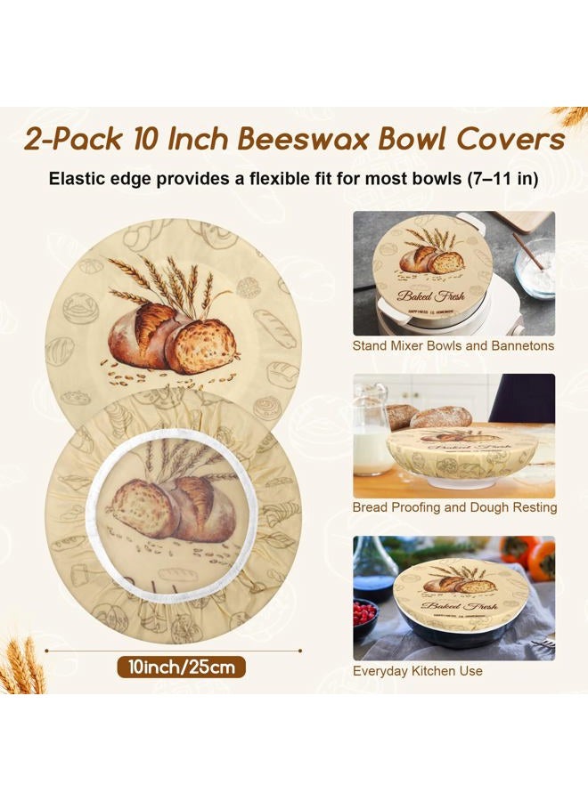 fufeisi Reusable Beeswax Bowl Covers (2 Large), Elastic Cotton Cloth Sourdough Bread Cover, 10 inch Reusable Bowl Caps for Bread Proofing Baskets and Large Mixing Containers - Image 2