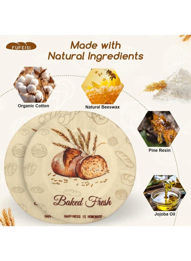 fufeisi Reusable Beeswax Bowl Covers (2 Large), Elastic Cotton Cloth Sourdough Bread Cover, 10 inch Reusable Bowl Caps for Bread Proofing Baskets and Large Mixing Containers - Image 3