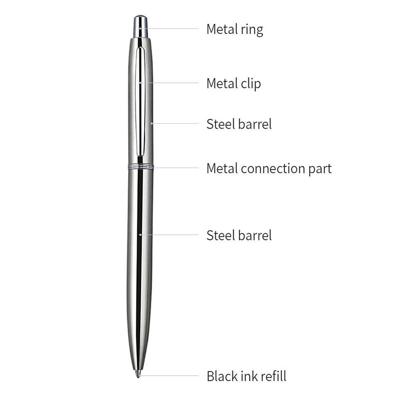 ChaoQ 3 Pcs Retractable Metal Ballpoint Pens, for Gift, Business, Office, 1.0mm Medium Point Black Ink, 6 Extras Replaceable Metal Refills - Stainess Steel - Image 5