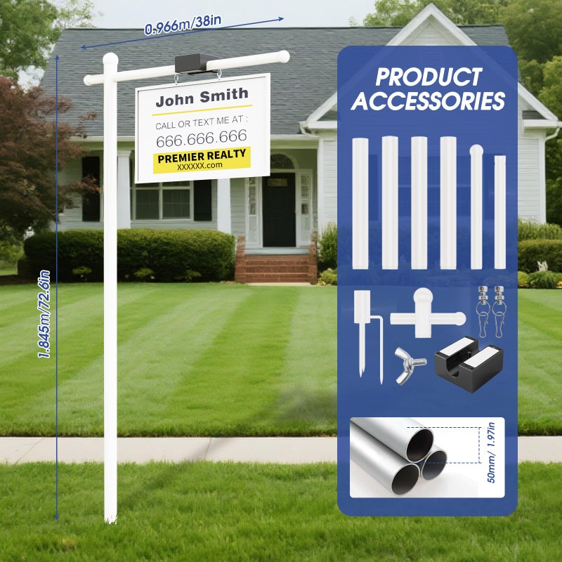 UPlee Real Estate Sign Posts with Solar Dual-Sided Light, Heavy Duty Realtor Sign Post, Fully Metallic Real Estate Sign Holder, For Sale Yard. (Sign Not Included) - Image 5