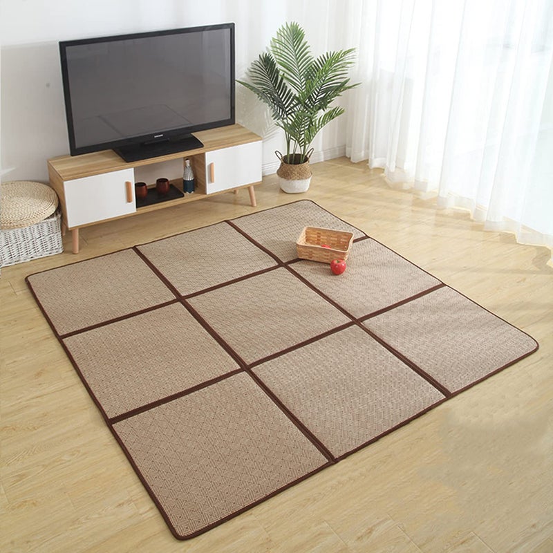 MYOYAY MYOYAY 71 x 71 Tatami Mat Rattan Japanese Floor Mat 047 Thickness Large Summer Breathable Sleeping Mat NonSlip Crawling Mats Living Room Bedroom Area Rug with Storage Bag Brown 