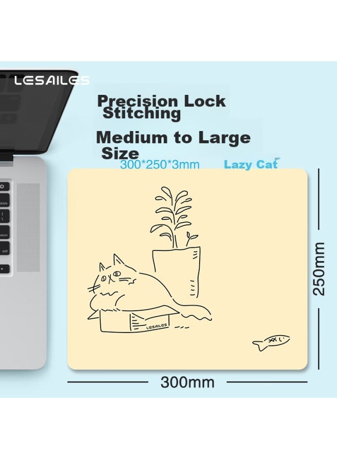 Lesailes Feidun Lesailes Lazy Cat Gaming Mouse Pad, Medium And Small Sizes, Cute Cartoon Anime Edge-locked Laptop Keyboard Desk Pad, Washable, 300*250*3mm - Image 1