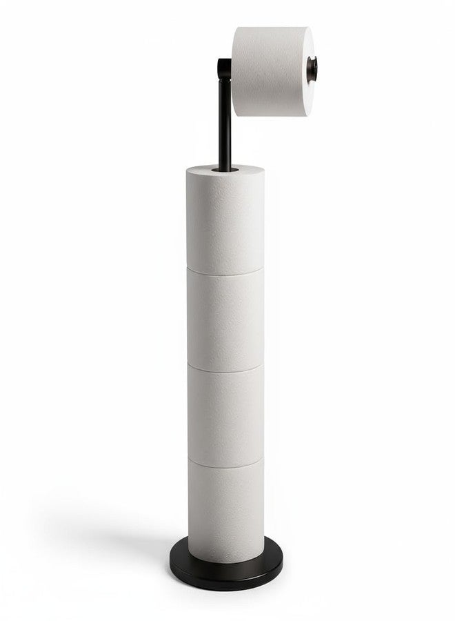 ZISH Toilet Roll Holder Free Standing - Stainless Steel Bathroom Toilet Paper Organizer and Dispenser - No Drill Toilet Roll Stand Freestanding - Up to 5 Toilet Roll Storage, Black - Image 1