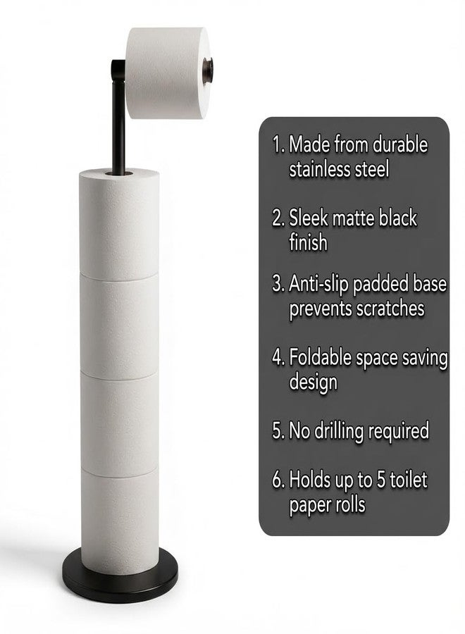 ZISH Toilet Roll Holder Free Standing - Stainless Steel Bathroom Toilet Paper Organizer and Dispenser - No Drill Toilet Roll Stand Freestanding - Up to 5 Toilet Roll Storage, Black - Image 3