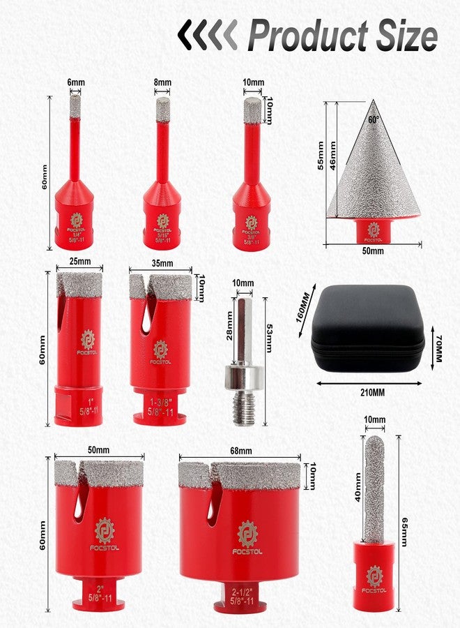 FOCSTOL Diamond Core Drill Bit Set - FOCSTOL 10pcs (6/8/10/25/35/50/65mm+10mm Finger Milling Bit+50mm Beveling Chamfer Bit+Hex) Diamond Hole Saw Kit for Porcelain Ceramic Tile Marble Granite - Image 2