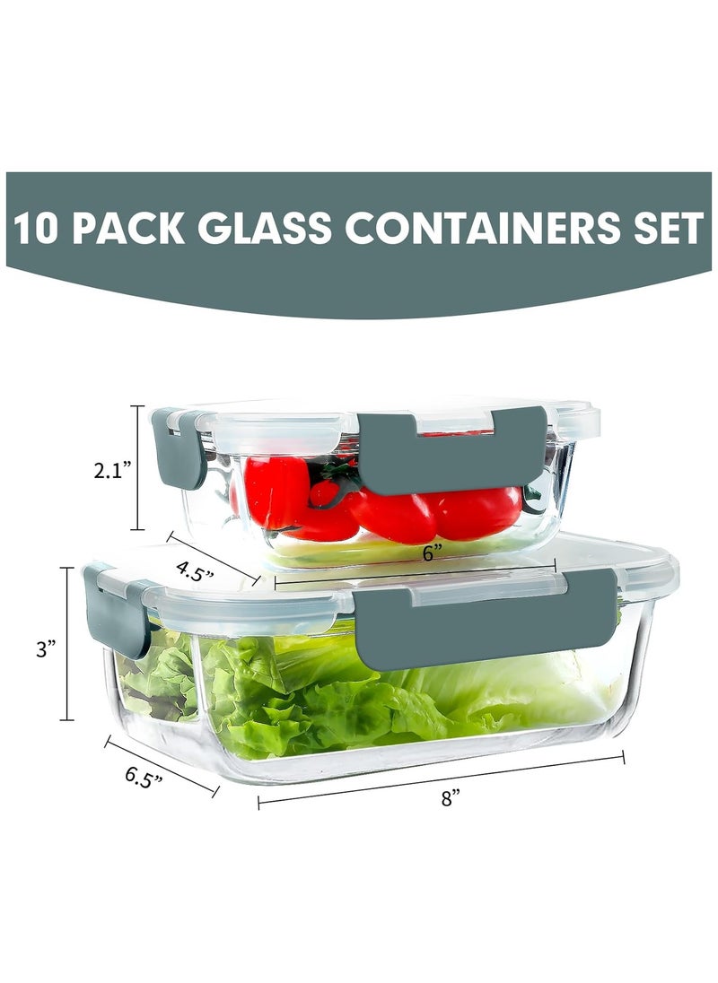 TYCOM Containers With Lids Glass Lunch Box Portion Control Airtight Glass Bento Box Lunch Containers 10p Rectangle Grey  - Image 2