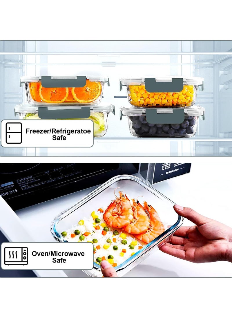 TYCOM Containers With Lids Glass Lunch Box Portion Control Airtight Glass Bento Box Lunch Containers 10p Rectangle Grey  - Image 4