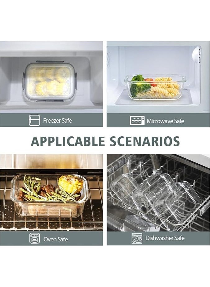 Containers With Lids Glass Lunch Box Portion Control Airtight Glass Bento Box Lunch Containers 10p Rectangle Grey