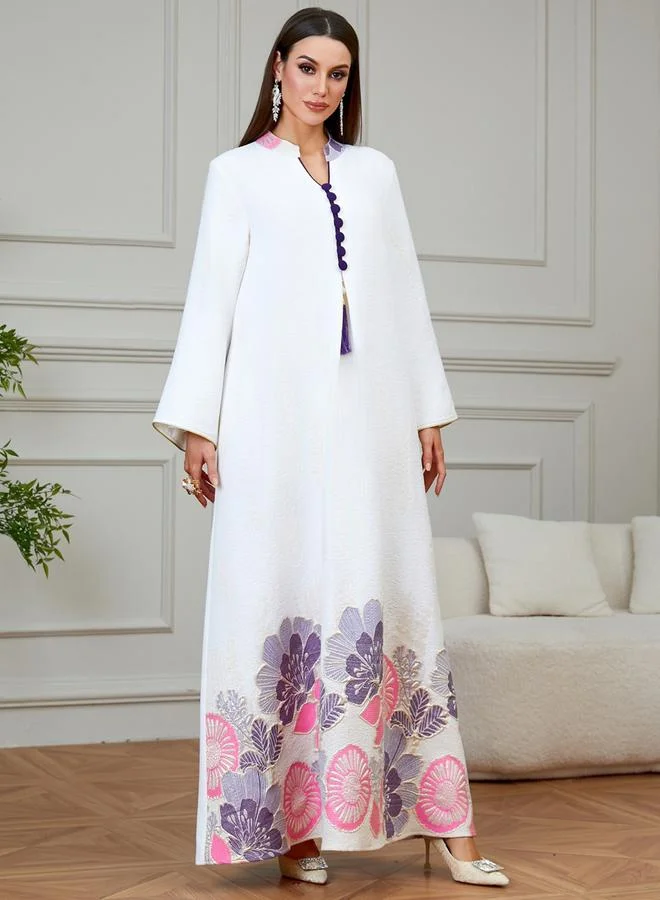 Take Two Pink Women Textured Floral Tassel Detail Jalabiya for Women | Best Price UAE