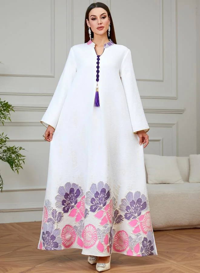 Take Two Women Textured Floral Tassel Detail Jalabiya