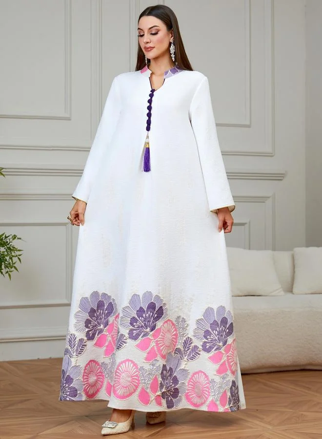 Take Two Women Textured Floral Tassel Detail Jalabiya