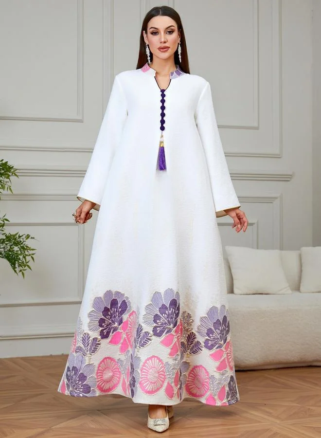 Take Two Pink Women Textured Floral Tassel Detail Jalabiya for Women | Best Price UAE