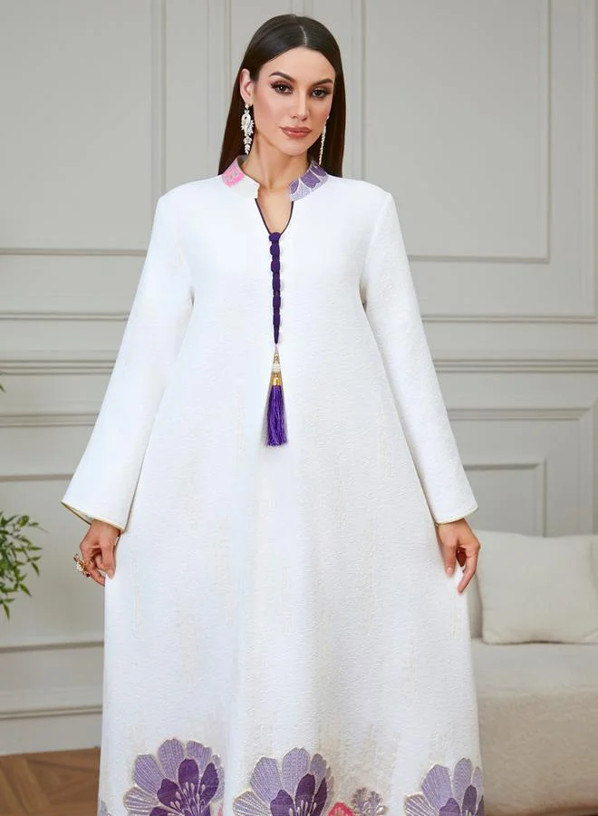 Take Two Pink Women Textured Floral Tassel Detail Jalabiya for Women | Best Price UAE