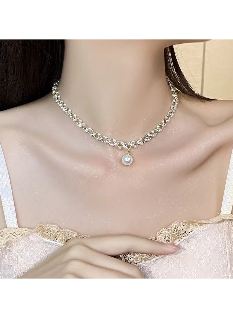 Goolsky Pearl & Zircon Pendant Necklace for Women – Dainty Luxury Choker, Elegant Statement Collarbone Chain, Non-Fading - Image 1