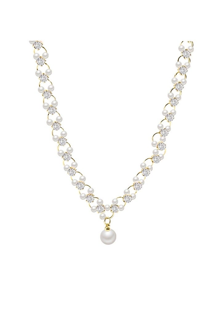 Goolsky Pearl & Zircon Pendant Necklace for Women – Dainty Luxury Choker, Elegant Statement Collarbone Chain, Non-Fading - Image 3