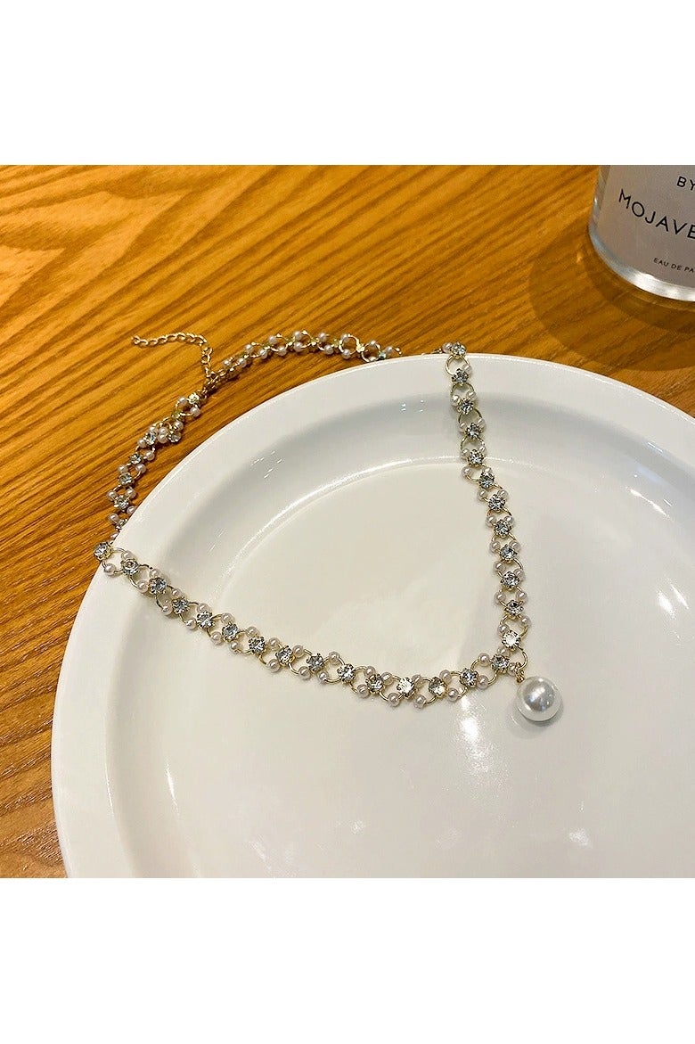 Goolsky Pearl & Zircon Pendant Necklace for Women – Dainty Luxury Choker, Elegant Statement Collarbone Chain, Non-Fading - Image 4