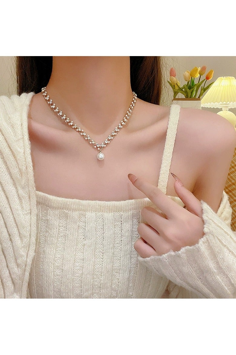 Goolsky Pearl & Zircon Pendant Necklace for Women – Dainty Luxury Choker, Elegant Statement Collarbone Chain, Non-Fading - Image 5