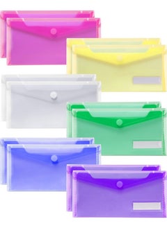 Sooez Small Plastic Envelopes, 12 Pack Plastic Pouch With Label Pocket, Plastic Pencil Pouch, Reusable Envelopes,Pencil Case Bulk, Plastic Money Envelopes, 9.4 X 4.7 Inches  - Image 1
