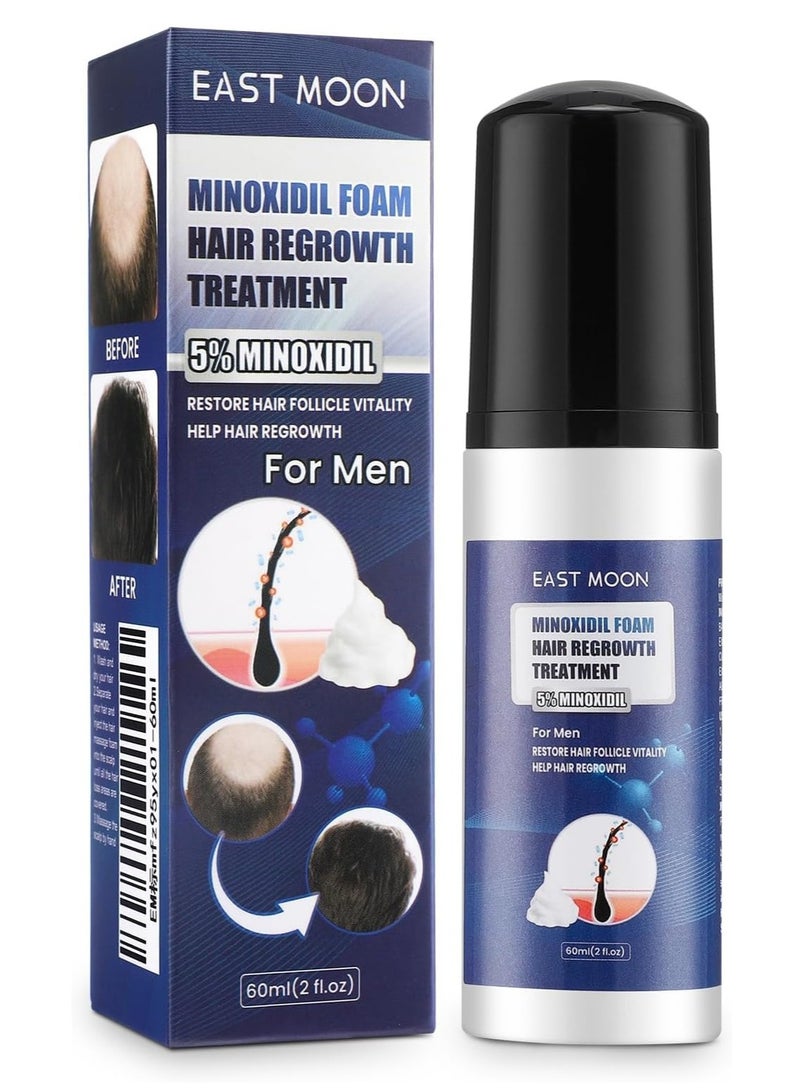 إيست مون رغوة إعادة نمو الشعر المينوكسيديل 5٪ للرجال والنساء - مكافحة تساقط الشعر وترققه وانحسار خط الشعر ، تعزز اللحية والشعر الأكثر كثافة - 2 أونصة - Image 1
