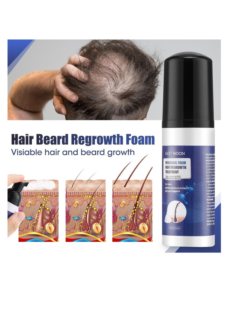 إيست مون رغوة إعادة نمو الشعر المينوكسيديل 5٪ للرجال والنساء - مكافحة تساقط الشعر وترققه وانحسار خط الشعر ، تعزز اللحية والشعر الأكثر كثافة - 2 أونصة - Image 2