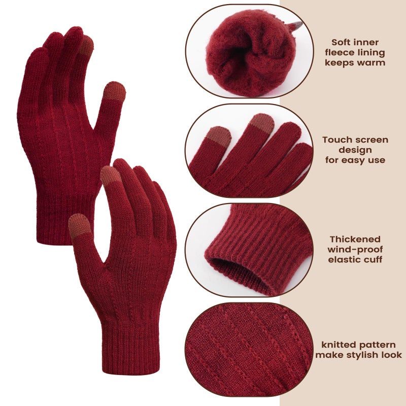 Premillow Women Winter Hat Beanie+Long Scarf+Touch Screen Gloves Set, Warm Clothes Set with Knit Fleece Lined for Women/Men Winter - Image 3