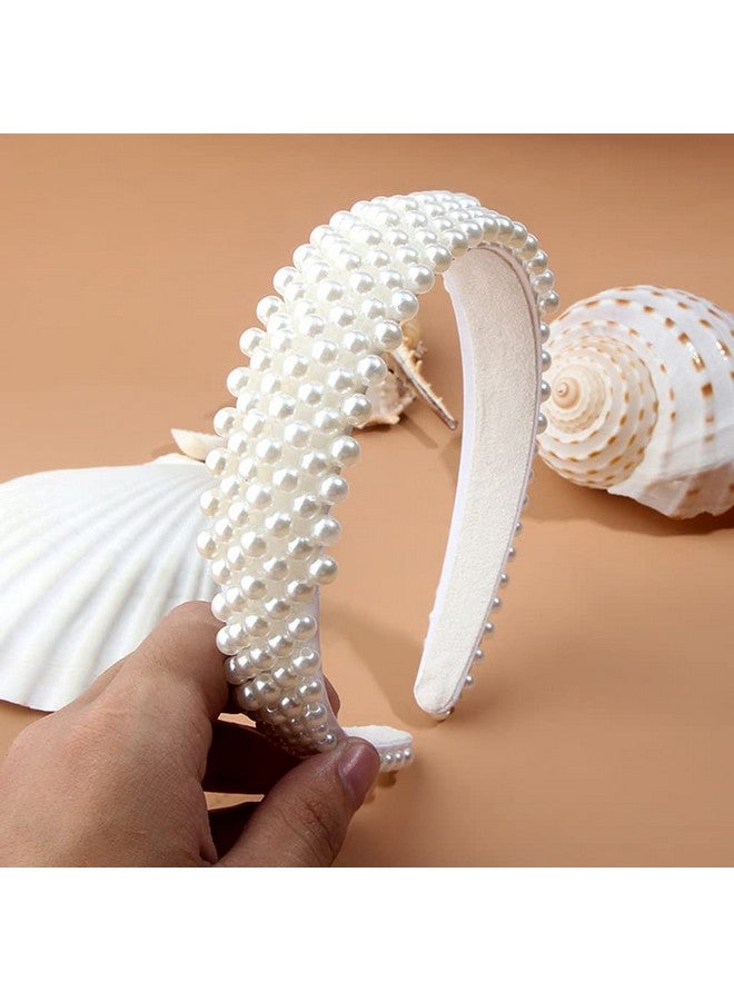 AKOAK 1 Pack White Pearl Headband For Women'S Wedding Bridal Hair Accessories Handmade Beaded Headband Fashion Gift - Image 2