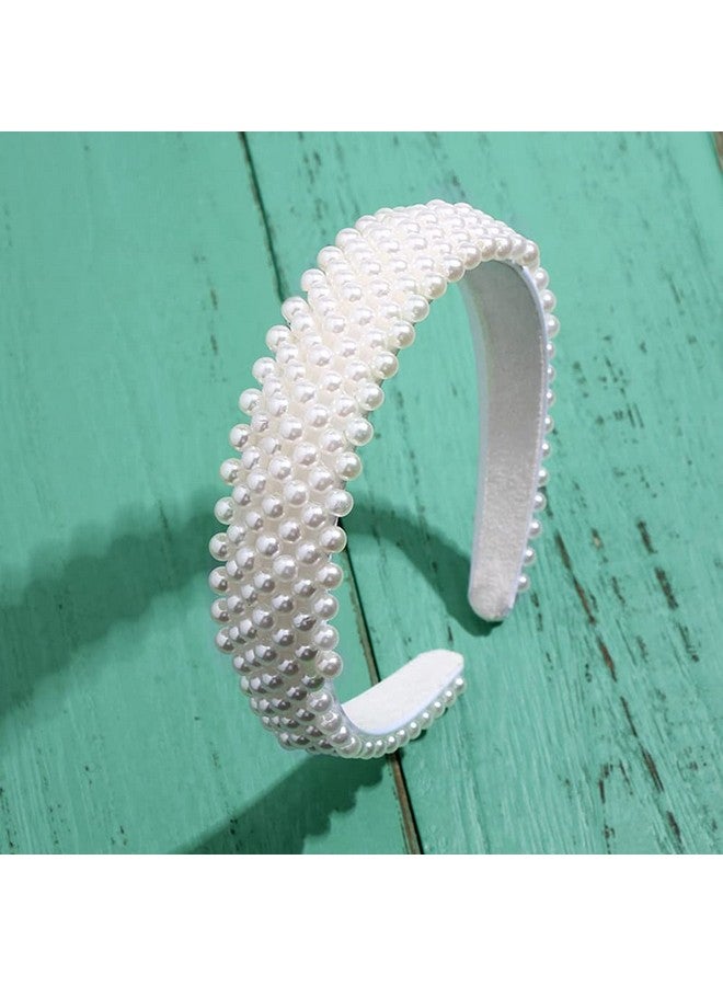 AKOAK 1 Pack White Pearl Headband For Women'S Wedding Bridal Hair Accessories Handmade Beaded Headband Fashion Gift - Image 3