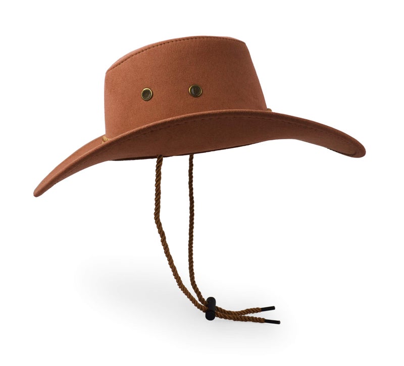 UltraKey Cowboy Hat, Sun Hat Faux Felt Leather Suede Travel Cap Western Hat Outdoor Sun Protect Brown - Image 4