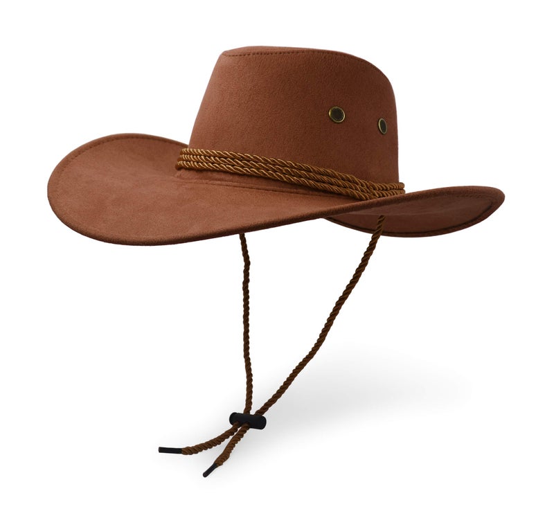 UltraKey Cowboy Hat, Sun Hat Faux Felt Leather Suede Travel Cap Western Hat Outdoor Sun Protect Brown - Image 1