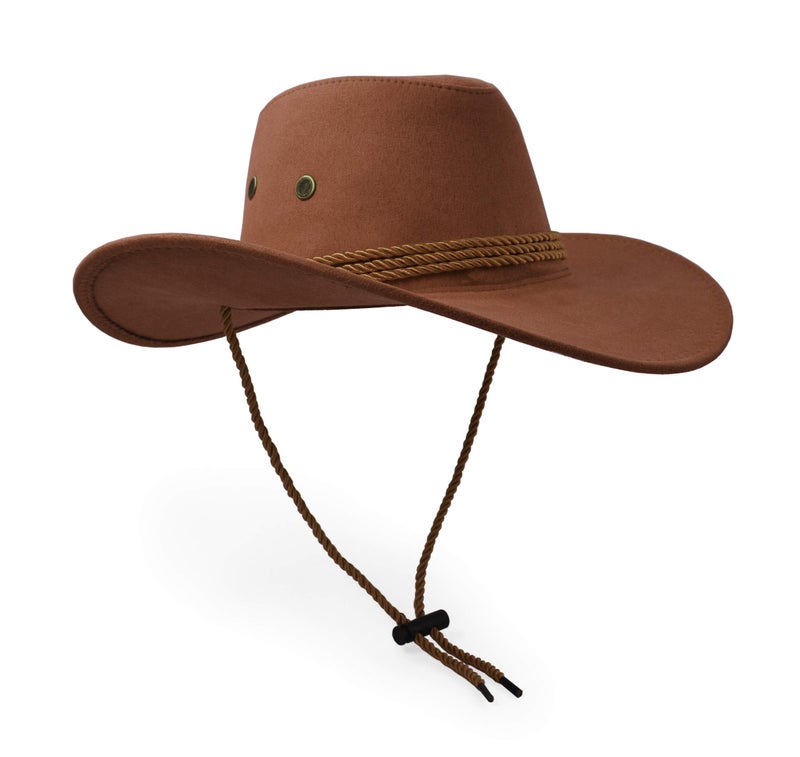 UltraKey Cowboy Hat, Sun Hat Faux Felt Leather Suede Travel Cap Western Hat Outdoor Sun Protect Brown - Image 2