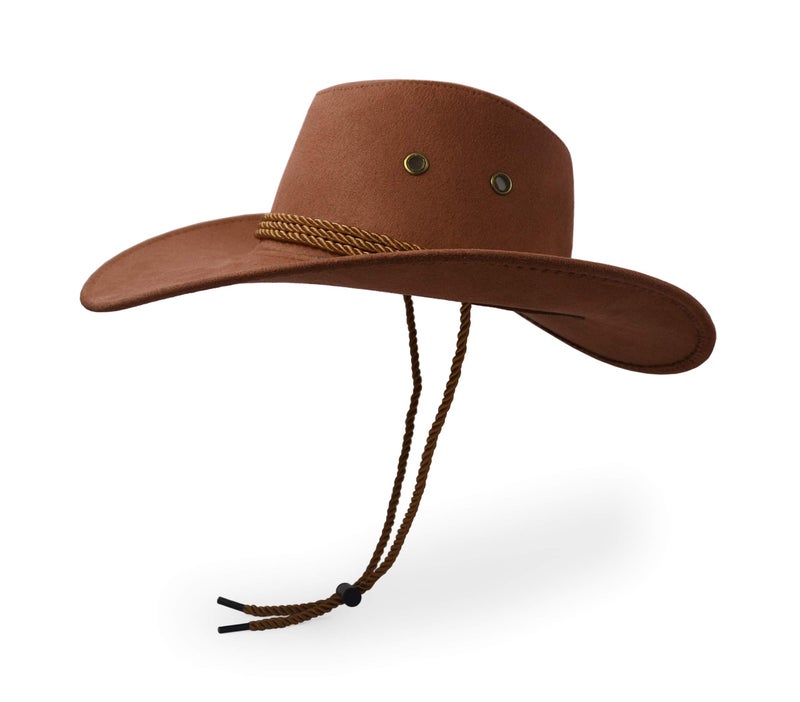 UltraKey Cowboy Hat, Sun Hat Faux Felt Leather Suede Travel Cap Western Hat Outdoor Sun Protect Brown - Image 3