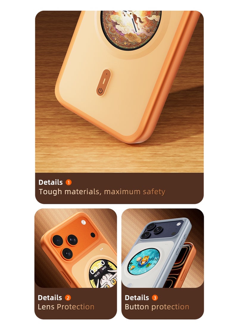 Orange Smart Case For iPhone 17 Pro Max, AI Touch Screen Phone Cover With Digital Display, Custom Photo Wallpaper Magnetic Protective Case, Bluetooth Smart Phone Accessories - Image 4
