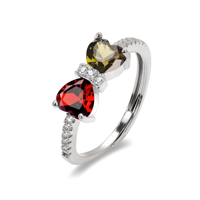 Raicegs Silver August January Birthstone Rings for Women Heart Cubic Zirconia Gemstone Adjustable Ring Personalized Jewelry Dainty Birthday Gifts for Her Mom - Image 2
