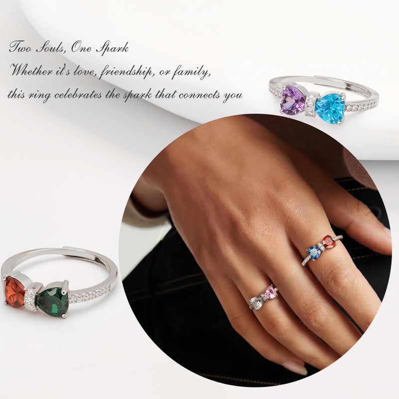 Raicegs Silver August January Birthstone Rings for Women Heart Cubic Zirconia Gemstone Adjustable Ring Personalized Jewelry Dainty Birthday Gifts for Her Mom - Image 5