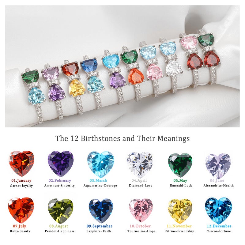 Raicegs Silver August January Birthstone Rings for Women Heart Cubic Zirconia Gemstone Adjustable Ring Personalized Jewelry Dainty Birthday Gifts for Her Mom - Image 4