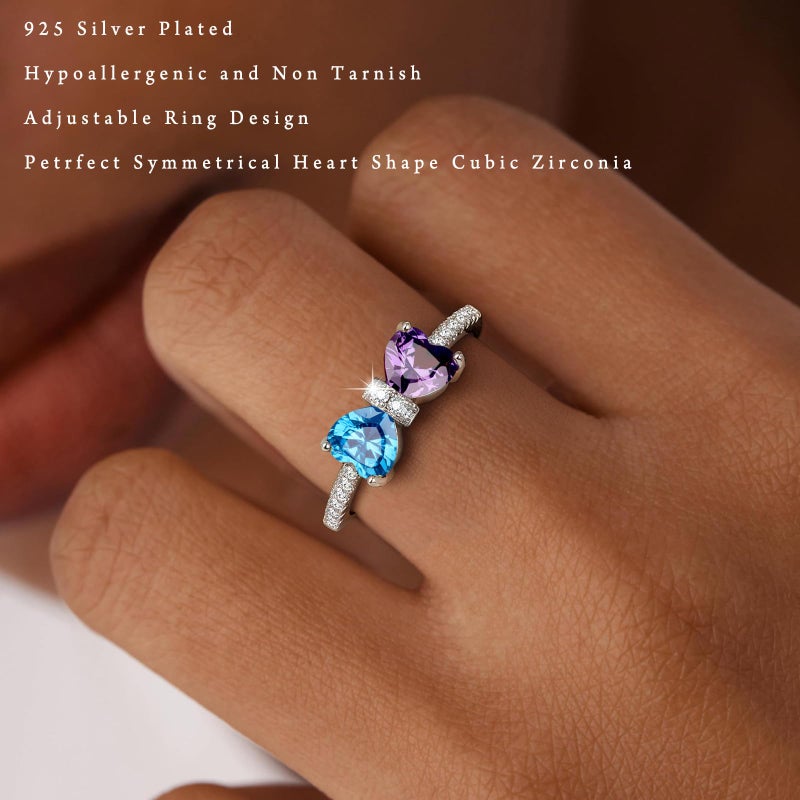 Raicegs Silver August January Birthstone Rings for Women Heart Cubic Zirconia Gemstone Adjustable Ring Personalized Jewelry Dainty Birthday Gifts for Her Mom - Image 3