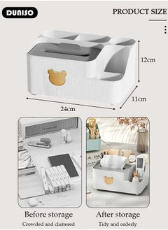 DUNISO Multifunctional Tissue Box Cover Holder with Storage Napkin,Table Storage Box Container with Stationery Remote Control Box Decorative Tissue Pen Remote Organizer for Home Office Car Restaurant  - Image 4