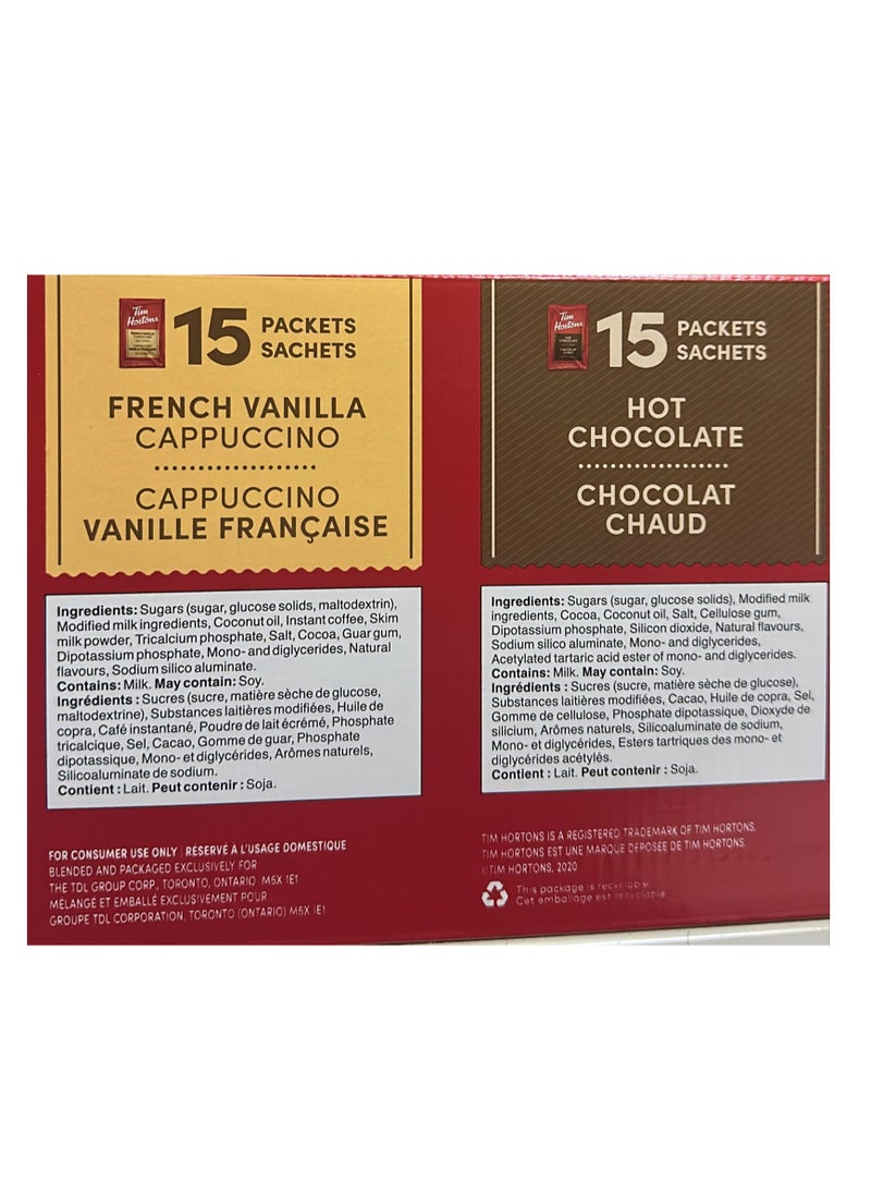 Tim Hortons - Assorted Hot Chocolate, French Vanilla and Cappuccino, 30 x 28g,Packets - Image 1