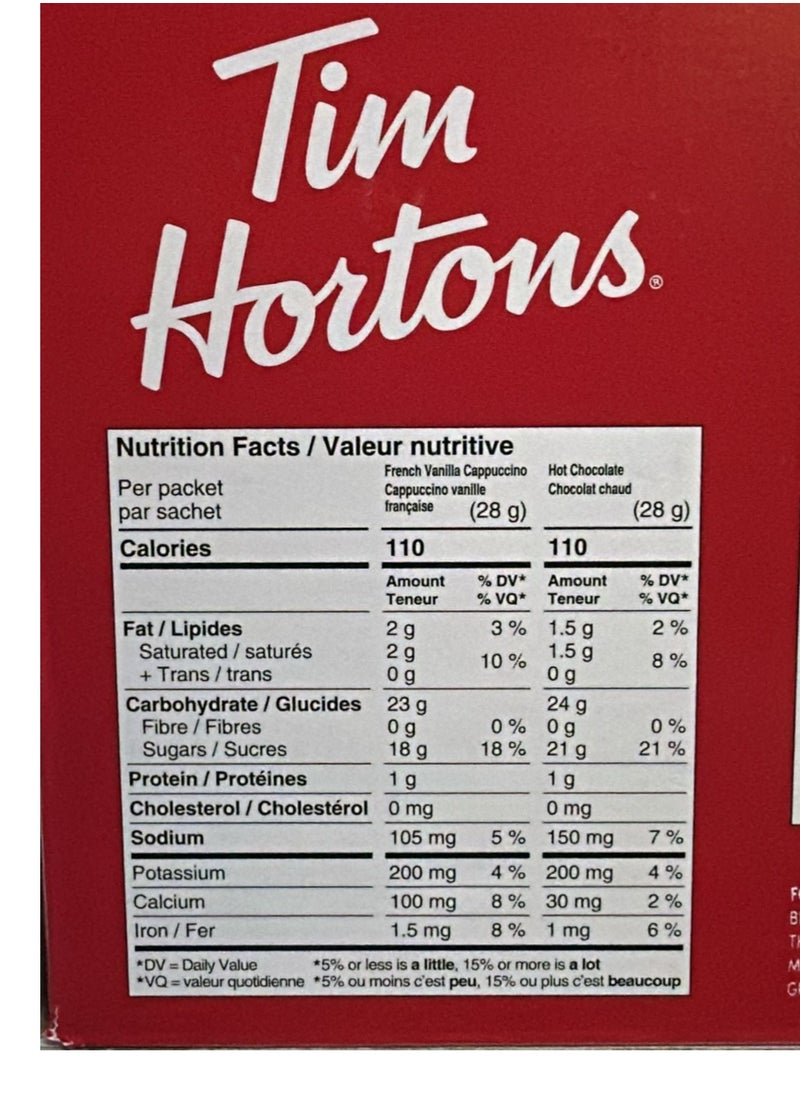 Tim Hortons - Assorted Hot Chocolate, French Vanilla and Cappuccino, 30 x 28g,Packets - Image 1