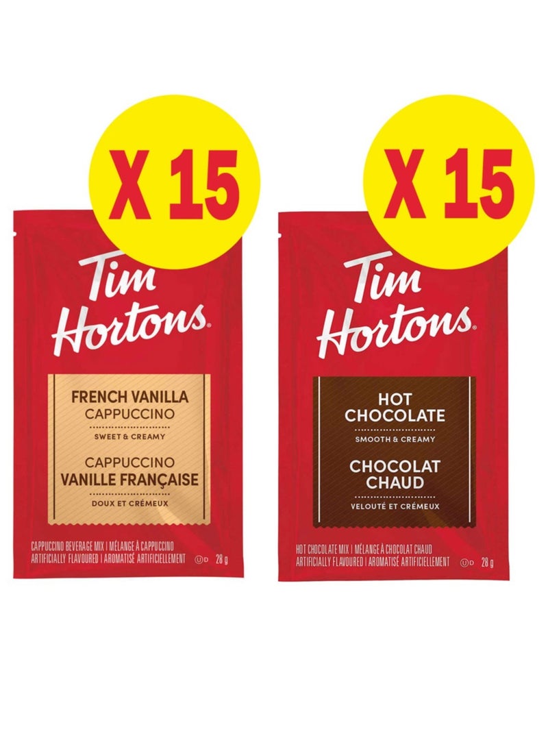 Tim Hortons - Assorted Hot Chocolate, French Vanilla and Cappuccino, 30 x 28g,Packets - Image 1