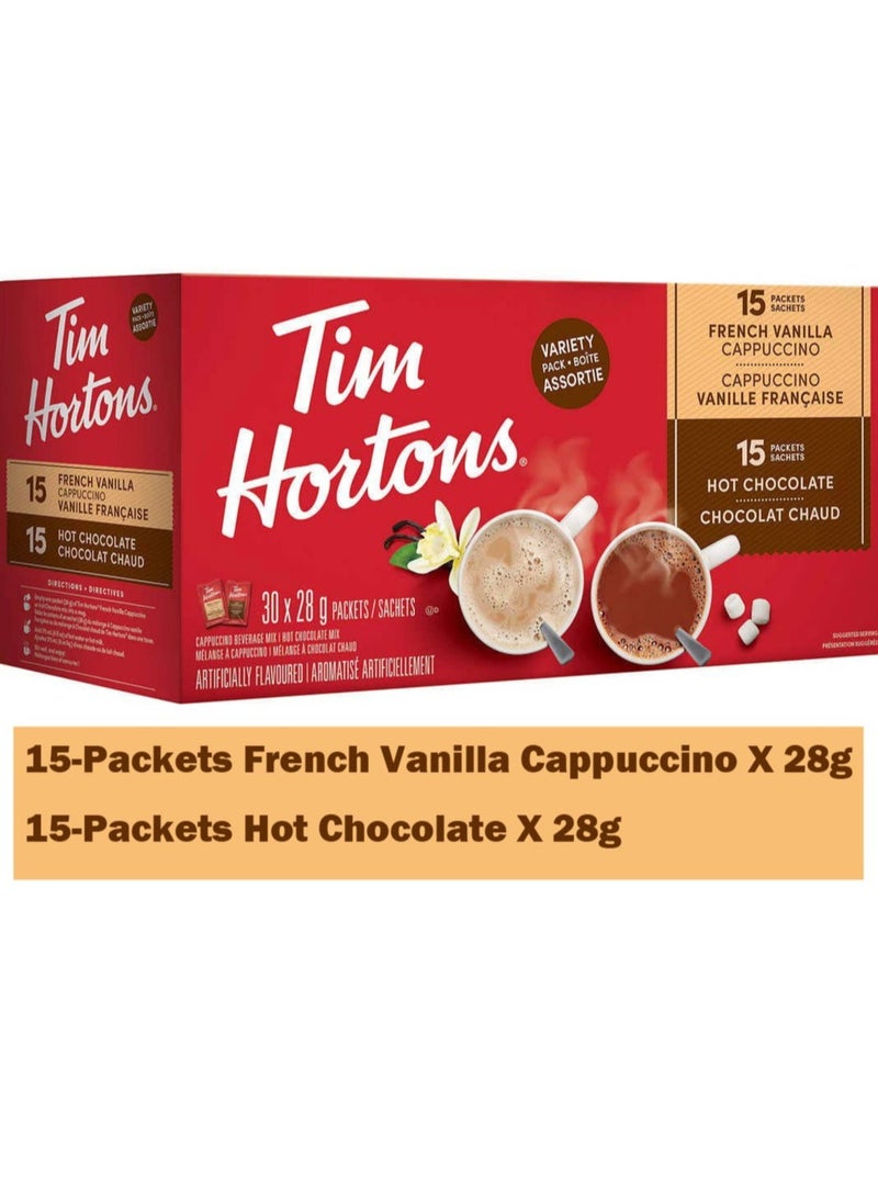 Tim Hortons - Assorted Hot Chocolate, French Vanilla and Cappuccino, 30 x 28g,Packets - Image 1